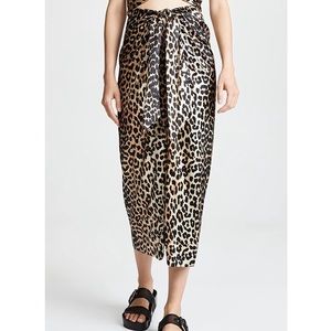 Ganni Calla Leopard Silk Wrap Skirt